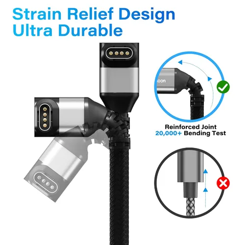 Vista 2 de Cable cargador de reloj Garmin en ángulo recto de 6 pies, paquete de 2 unidades, USB A de 90 grados a Garmin Cable adaptador de carga rápida