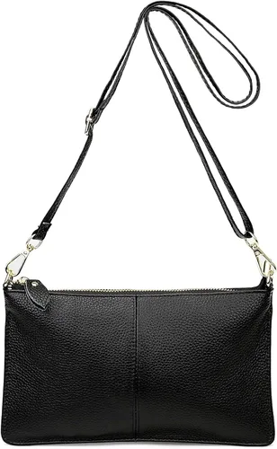 Vista 2 de YALUXE Clutch Wristlet - Cartera de piel auténtica con bloqueo RFID y cadena de hombro