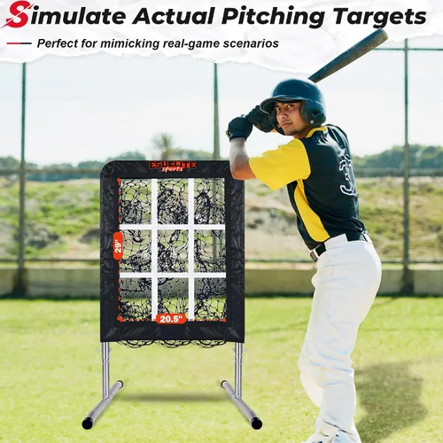 Vista 3 de Heavy-Duty 9 Hole Pro Style Baseball & Softball Pitching Net with Strike Zone Target Adjustable Portable Design