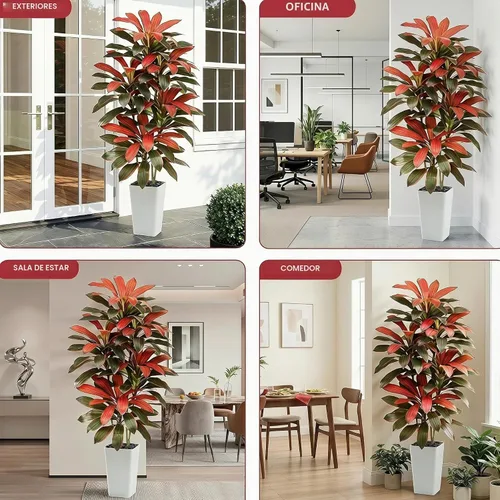 Vista 5 de Árbol de Dracaena artificial rojo de 6 pies, plantas falsas altas Hoja blanco-roja