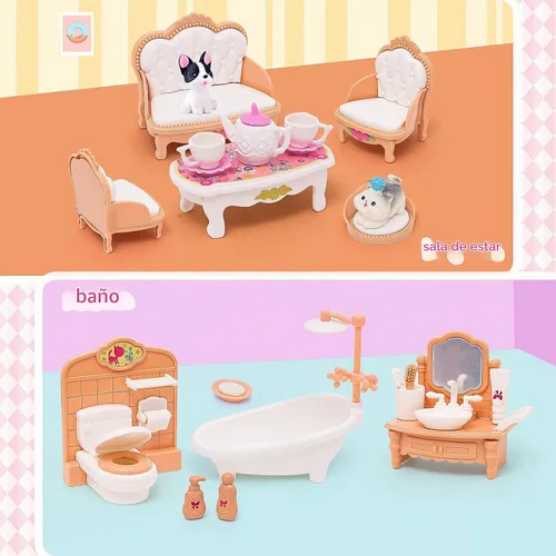 Vista 3 de HAPGFS Muebles Mini de Casa de Muñecas, Set de 45 Piezas de Muebles para Casa de Muñecas, Accesorios para Juego Simulado, Dormitorio, Sala de Estar