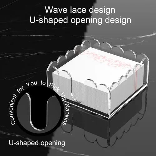Vista 3 de YAGELI Servilletero acrílico transparente – Elegante bandeja festoneada para cóctel, baño, cocina y comedor – Toalla de papel plana y organizador