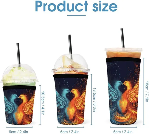 Vista 2 de Fire And Water Phoenix Cup Sleeve 3 Pack Reusable Neoprene Coffee Sleeves Insulator Sleeves for Cold Beverages Universal Ice Coffee Sleeve Beer
