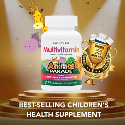 Vista 2 de Natures Plus Animal Parade - Multivitamínico masticable para niños, 90 tabletas en forma de animal, sabores surtidos naturales, vegetariano, sin