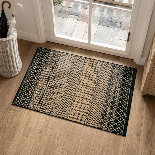 Vista 19 de Alfombra marroquí de área de 2x3 pies, color negro desgastado, alfombra de entrada antideslizante pequeña, suave, de pelo bajo, lavable, tapete