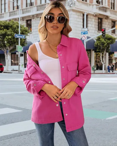 Vista 6 de luvamia Chaquetas vaqueras de primavera 2025 para mujer, chaqueta vaquera de gran tamaño con botones y bolsillos