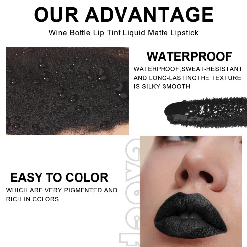 Vista 3 de evpct Juego de 6 labiales líquidos mate en colores oscuros negro, azul, verde, púrpura, rosa y rojo para mujeres, juego de maquillaje de tinte