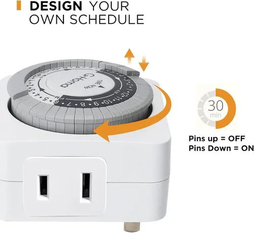 Vista 2 de G-Homa Temporizadores para Tomas Eléctricas, Temporizador Mecánico Enchufable para Interiores de 24 Horas, Intervalos de 30 Minutos, Ciclo Diario