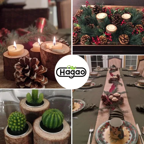Vista 4 de Portavelas de madera para velas de té, soporte votivo rústico de madera natural para bodas, fiestas, cumpleaños, vacaciones, juego de 2