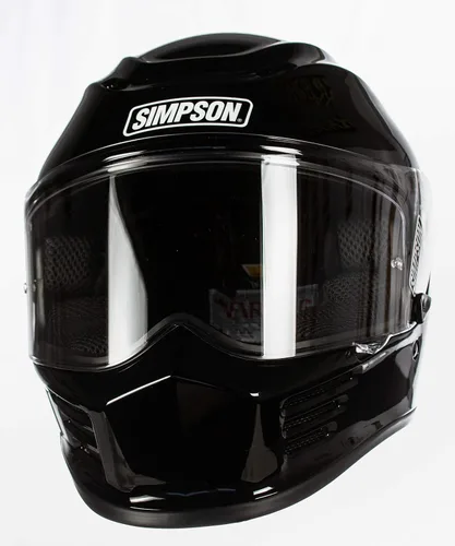Vista 4 de Simpson SPBM2 Speed Bandit - Casco de carreras de cara completa, tamaño mediano, negro brillante, escudo transparente incluido, escudo ahumado