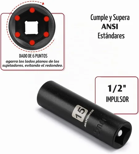 Vista 6 de MIXPOWER Juego maestro de llaves de impacto profundo de 38 piezas de 1/2 pulgada con mango de trinquete de liberación rápida de 10 pulgadas