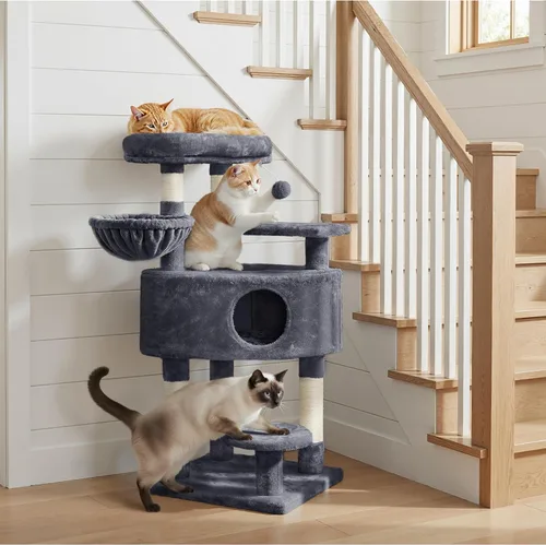 Vista 2 de Yaheetech Torre de árbol para gatos de 46 pulgadas Centro de actividades para interiores de varios niveles con amplios condominios, postes