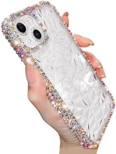 Vista 2 de Casechics Funda compatible con iPhone, funda de lujo con purpurina y diamantes brillantes, protección para lente de cámara, transparente, suave, a