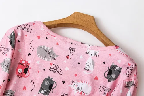 Vista 4 de CHUNG Camisones de algodón para mujer, manga larga, por encima de la rodilla, estampado vívido, camisones para dormir, otoño, invierno