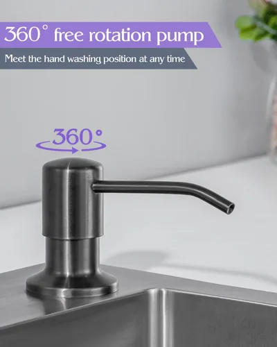 Vista 4 de Dispensador de jabón para fregadero de cocina, integrado, acero inoxidable (metal de pistola), juego de bomba para jabón o loción, recarga desde