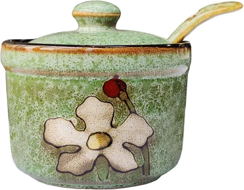 Vista 9 de 123Arts Cerámica Retro Flor Azúcar Sal Pimienta Tarro de Almacenamiento de Condimentos con Tapa Y Cuchara
