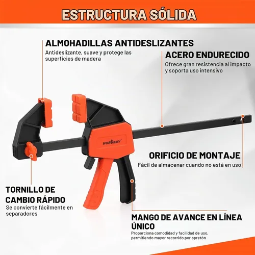 Vista 5 de HORUSDY Abrazaderas de mini barra de 6 pulgadas para carpintería, paquete de 2 abrazaderas F de liberación rápida, operación con una mano, límite