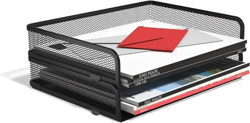 Vista 5 de Staples TRU RED TR57563-CC - Bandeja apilable de metal con carga lateral, color negro mate, paquete de 2 Desktop paper organizer for sorting