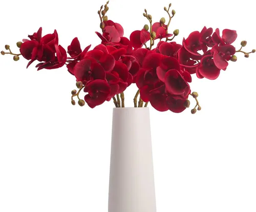 Vista 8 de BOMAROLAN Flores artificiales de orquídea mariposa sintética, 4 piezas de flores de seda de doble rama de tacto real (sin jarrón) para boda, hogar