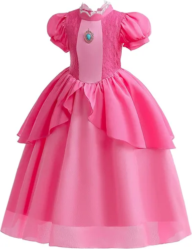 Vista 2 de Disfraz de princesa melocotón para niñas, disfraz de Super Bros Cosplay Halloween con accesorios