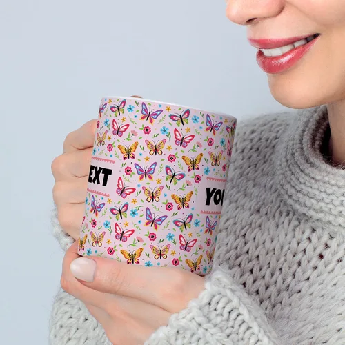 Vista 2 de Taza personalizada para niños – Mariposas – Nombre/texto personalizado, chocolate caliente de cerámica, cacao/taza de café para niñas, regalo