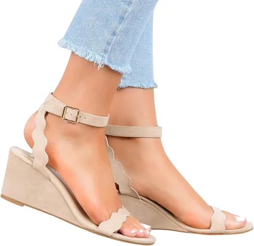 Vista 2 de Sandalias sintéticas de plataforma para mujer, con hebilla y correa al tobillo, sandalias de plataforma para mujer, A1-oro, 4.5-10