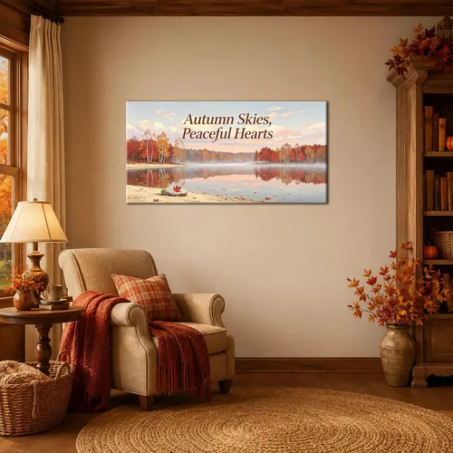 Vista 2 de TIMUBA Lienzo decorativo de pared de otoño de lago, citas de otoño Decoración de pared de otoño-01