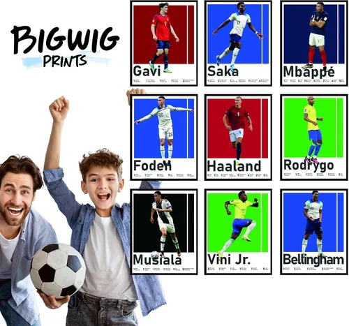 Vista 7 de BigWig Prints Pósteres de fútbol para dormitorio de niños, póster de jugador de fútbol, póster de Erling Haaland, Mbappe, Rodrygo, Gavi, Vini Jr