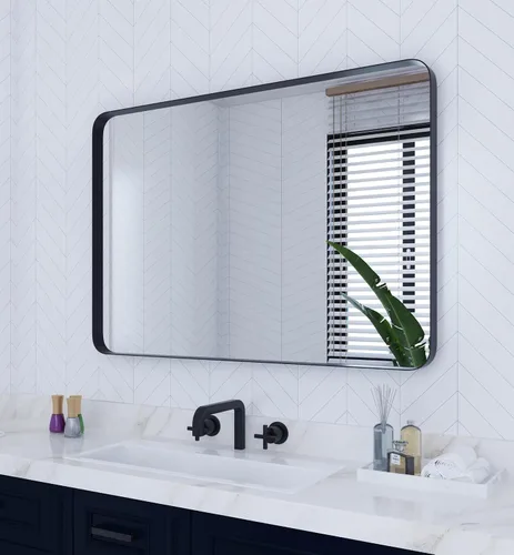 Vista 12 de VocalStar - Espejo de baño con marco de metal negro para pared, espejo de tocador de baño redondo rectangular mate de 16 x 24 pulgadas con marco