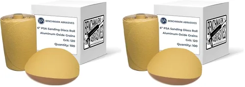 Vista 17 de Benchmark Abrasives PSA Gold - Discos de lijado autoadhesivos de 6 pulgadas con granos de óxido de aluminio, papel de lija DA automotriz, rollo