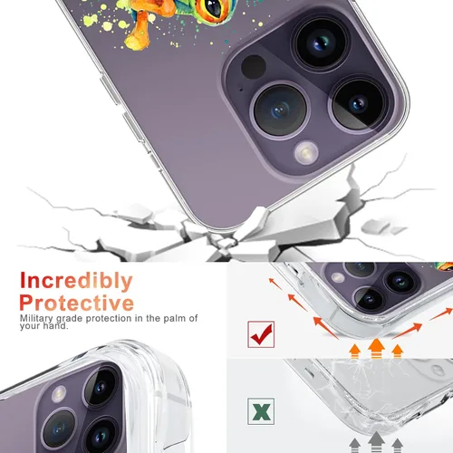Vista 3 de Funda compatible con iPhone 14 Pro de 6.1 pulgadas, funda transparente con divertido diseño de rana de acuarela para mujeres y niñas, transparente a
