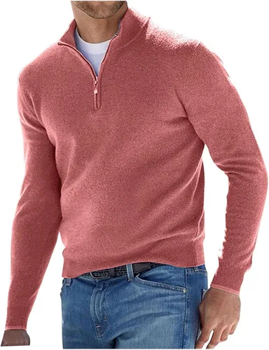 Vista 7 de Ymosrh Suéter de cuello redondo para hombre, casual, con cremallera de un cuarto, sudadera básica de manga larga, sudaderas M-5XL