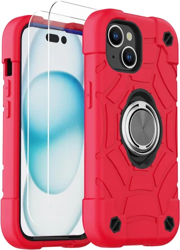 Vista 47 de KCJ Funda para iPhone SE 2022/2020, iPhone 8/7/6/6S, con [2×Protectores de Pantalla][Soporte de Anillo] Silicona Suave+PC Duro Protección Completa