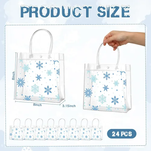 Vista 2 de Cholemy 24 bolsas de regalo de plástico transparente con diseño de copo de nieve de invierno con asas, bolsas de regalo transparentes