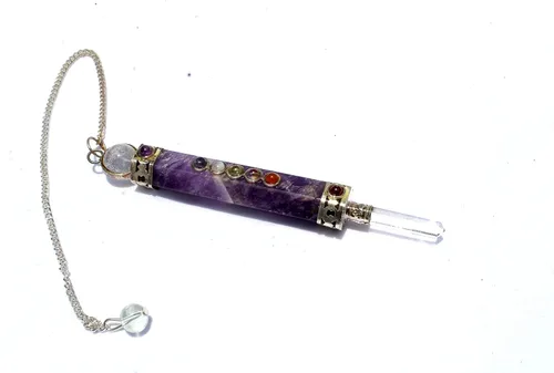 Vista 3 de Jet Energized Amethyst Chakra Wand Pendulum Genuine Healing Reiki Chakra Free Booklet Jet International Crystal Therapy