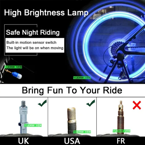 Vista 2 de Paquete de 4/8 luces LED para rueda de bicicleta, tapones para válvulas de neumáticos de automóvil, tapas de vástagos de bicicleta, motocicleta