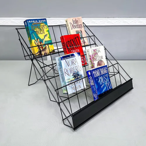 Vista 2 de FixtureDisplays® Estante de exhibición de alambre de 4 niveles de 18" para folleto de literatura, soporte de revista, estante de mesa, estantes