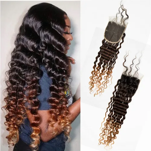 Vista 13 de Cabello humano virgen brasileño degradado 30 con cierre de encaje 4x4, 100% cabello virgen humano sin procesar, línea capilar prearrancada, cierre