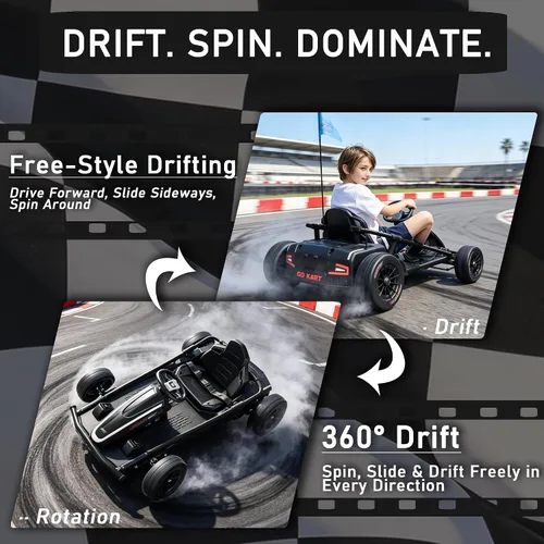 Vista 3 de sopbost Kart eléctrico de deriva de 36V Go Kart, 2WD Kids Ride On Car Negro