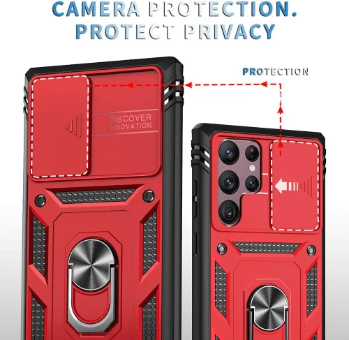 Vista 4 de Funda para Samsung Galaxy S22 Ultra, compatible con Samsung S22 Ultra Stand, funda protectora de cámara deslizante para Galaxy S22 Ultra, color rojo