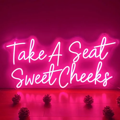 Vista 3 de Take a Seat Sweet Cheeks Neon Signs Custom Light Up Sign Indoor Bedroom Home Decor LED Neon Light Sign Large Backdrop Flex Birthday Wedding