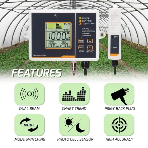 Vista 2 de Controlador de CO2 Controlador de dióxido de carbono con función automática de día y noche y relé Monitor de CO2 Sensor de CO2 NDIR