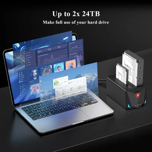 Vista 7 de FIDECO Estación de acoplamiento USB 3.2 Gen 1 a disco duro, base de disco duro para 2.5 o 3.5 pulgadas SATA I/II/III HDD SSD con duplicador de disco