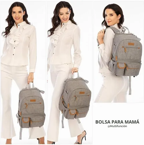 Vista 2 de Mochila para extractor de leche, bolsa enfriadora y resistente a la humedad, doble capa para madre, mochila de trabajo al aire libre con Gris
