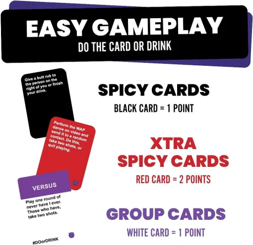 Vista 4 de Do or Drink Edición Traviesa - El Juego de Beber para Adultos para Situaciones Picantes - Divertidos Juegos de Fiesta para Adultos con 250 Cartas