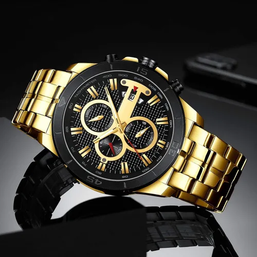Vista 4 de FANMIS Relojes de lujo para hombre, reloj de pulsera analógico de cuarzo de acero inoxidable impermeable