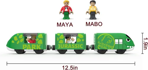 Vista 7 de Juego de tren de juguete para pistas de madera, tren a pilas para niños pequeños, tren motorizado con tren de dinosaurio para niños, juguete de tren