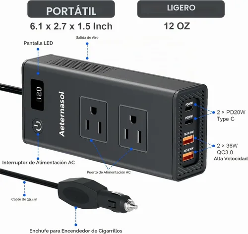 Vista 8 de 200W portátil 12V a 110v cargador de coche inversores de corriente para vehículos