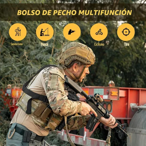 Vista 8 de Bolsa de pecho para hombre, mochila táctica para el pecho Molle con funda oculta para pistola Negro