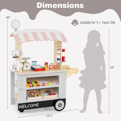 Vista 7 de Costzon Juego de tienda de comestibles para niños, juego de soporte de mercado de simulación para niños pequeños con juguete de juego de 30 piezas